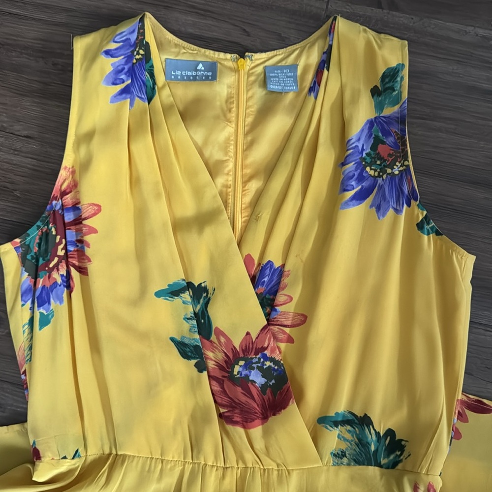 VINTAGE LIZ CLAIBORNE SILK FLORAL DRESS - Picture 9 of 11